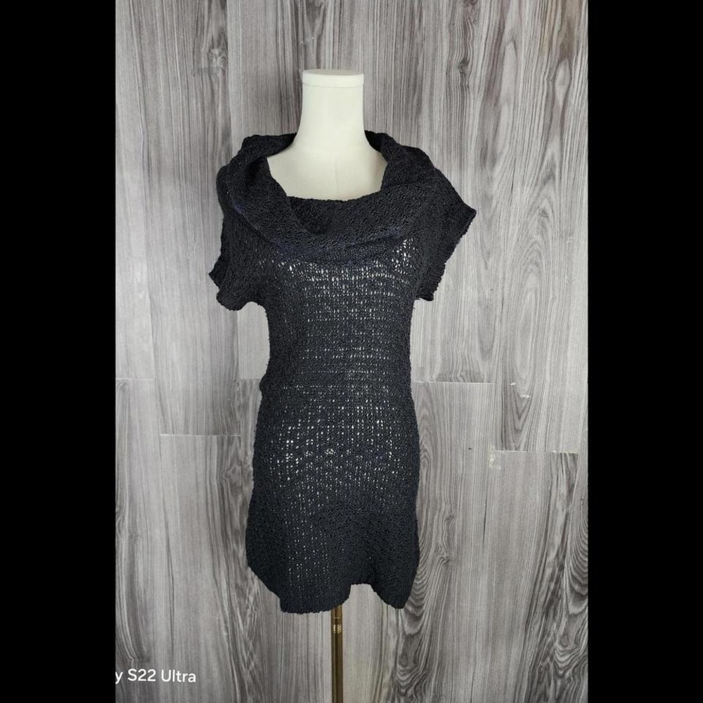 Charlotte Russe Black Cowl Neck Knit Tunic Sweater Short Sleeve Wool Blend Med